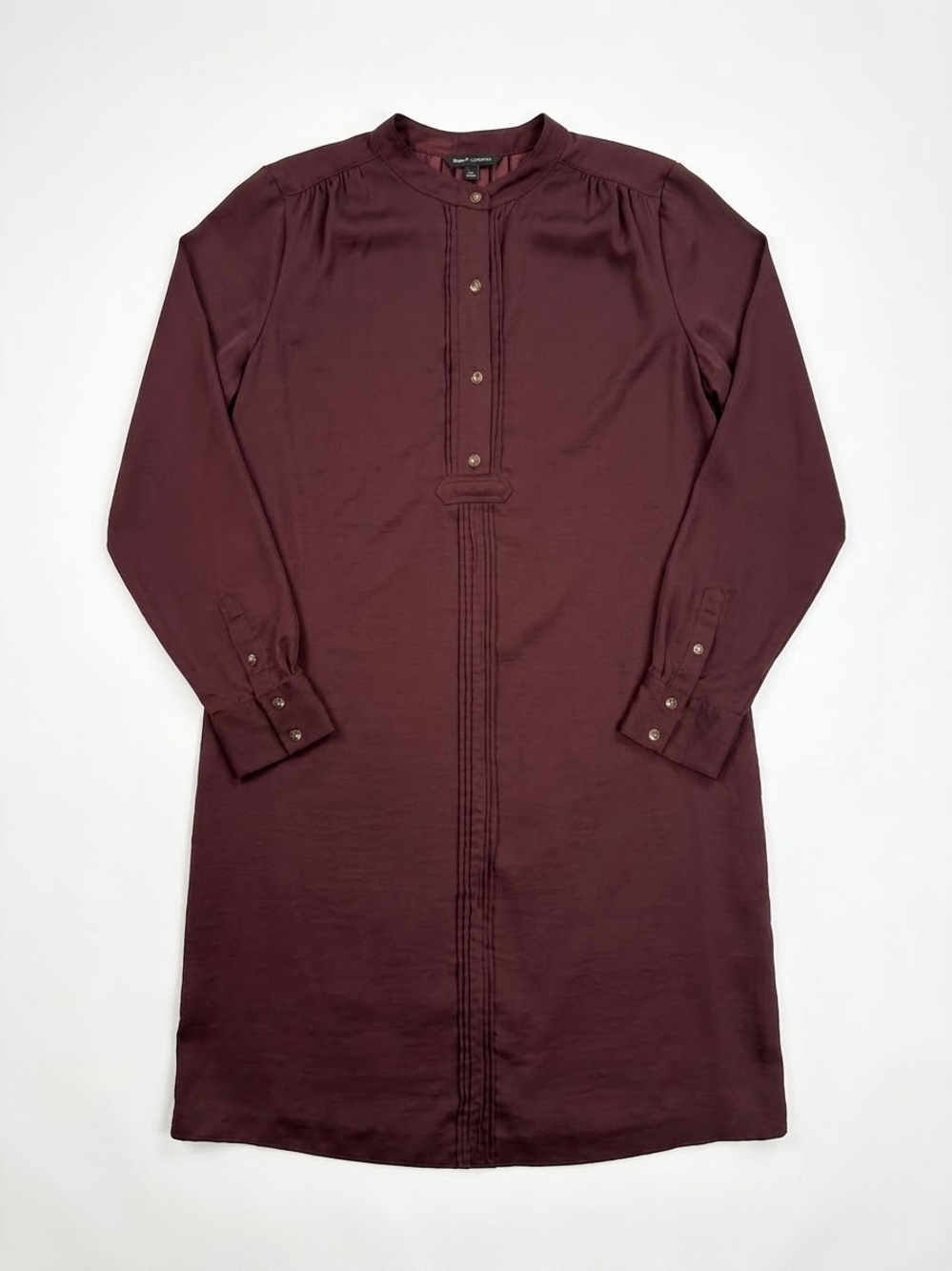 Banana Republic Burgundy Long-Sleeve Button-Front Dress